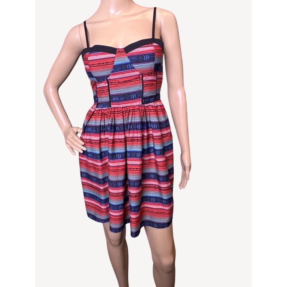 Band Of Gypsies Striped Corset Bustier Mini Dress‎ Smocking Red Blue Size Small